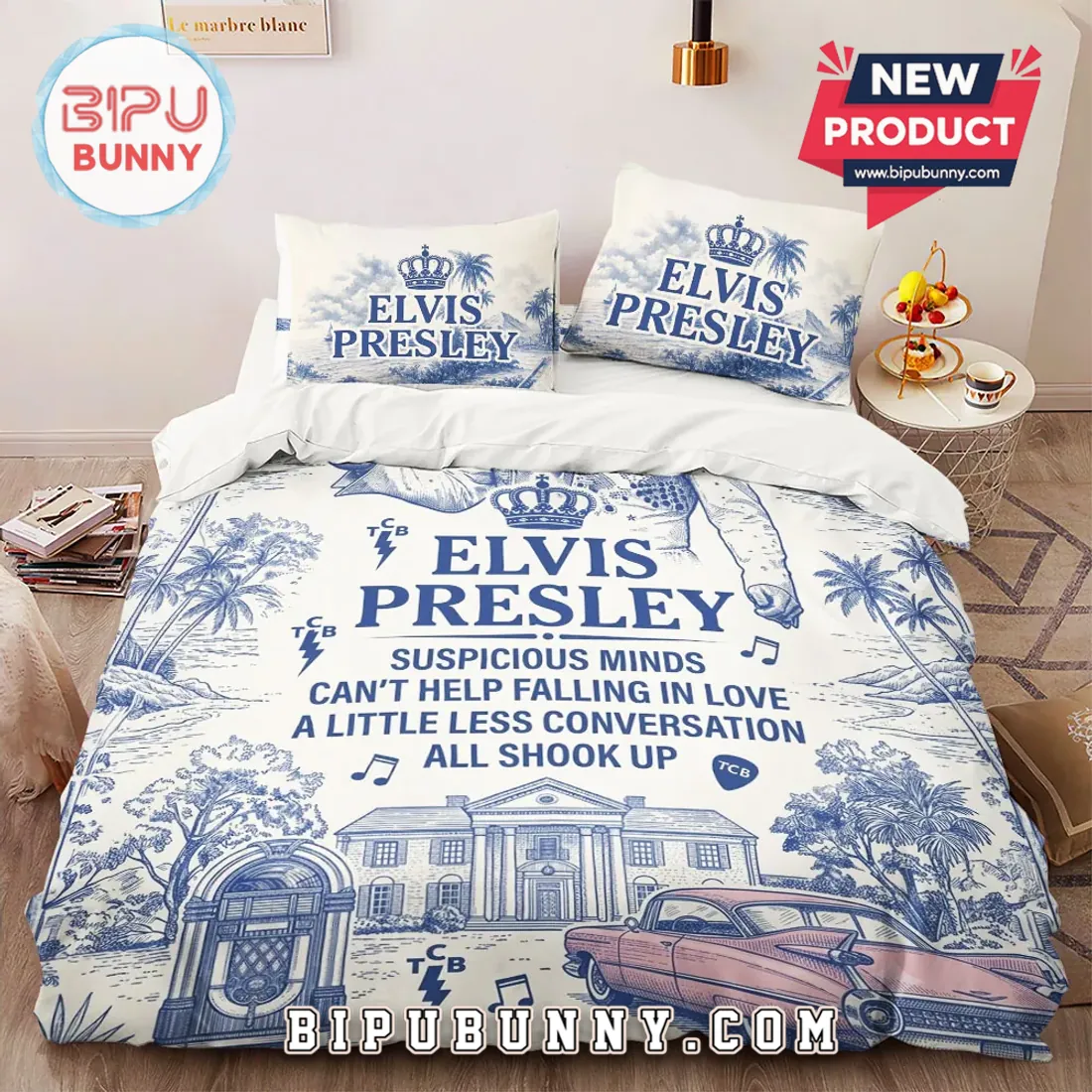 Elvis Presley Blue Toile Duvet Bedding Set Elvis Presley Blue Toile Duvet Bedding Set