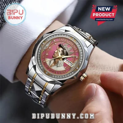 Elvis Presley Rhinestone Bezel Gold Tone Quartz Watch