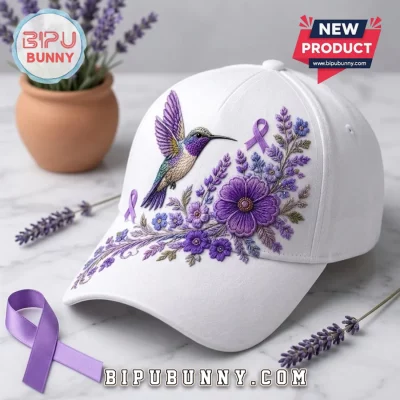 Embroidered Lavender Hummingbird Alzheimer’s Awareness Baseball Cap