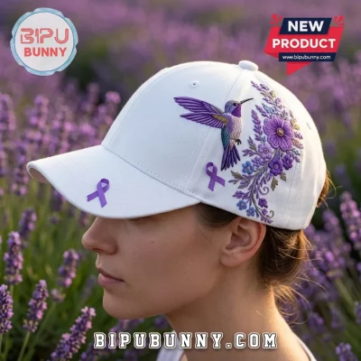 Embroidered Lavender Hummingbird Alzheimer’s Awareness Baseball Cap
