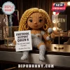 Crochet doll with blonde curly hair, silver metallic outfit, and microphone holding a sign reading Emotional Support Queen B.!