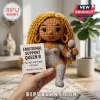 Amigurumi style Beyoncé doll with gold yarn hair, silver metallic bodysuit, and a card reading Emotional Support Queen B.!