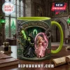Enchanted Forest Witches Personalized Ceramic Mug featuring two fantasy characters, green interior, and stone wall motif.