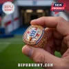 England National Football Team gold championship ring featuring three lions crest, blue and red gems, and text anniversary.!