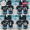Enhypen Blood Saga world tour baseball jerseys in black with blue cosmic graphics, player names, and numbers on the back.!