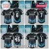 Black baseball jerseys featuring Enhypen Blood Saga tour graphics, member names, numbers, and signatures on back panels.!