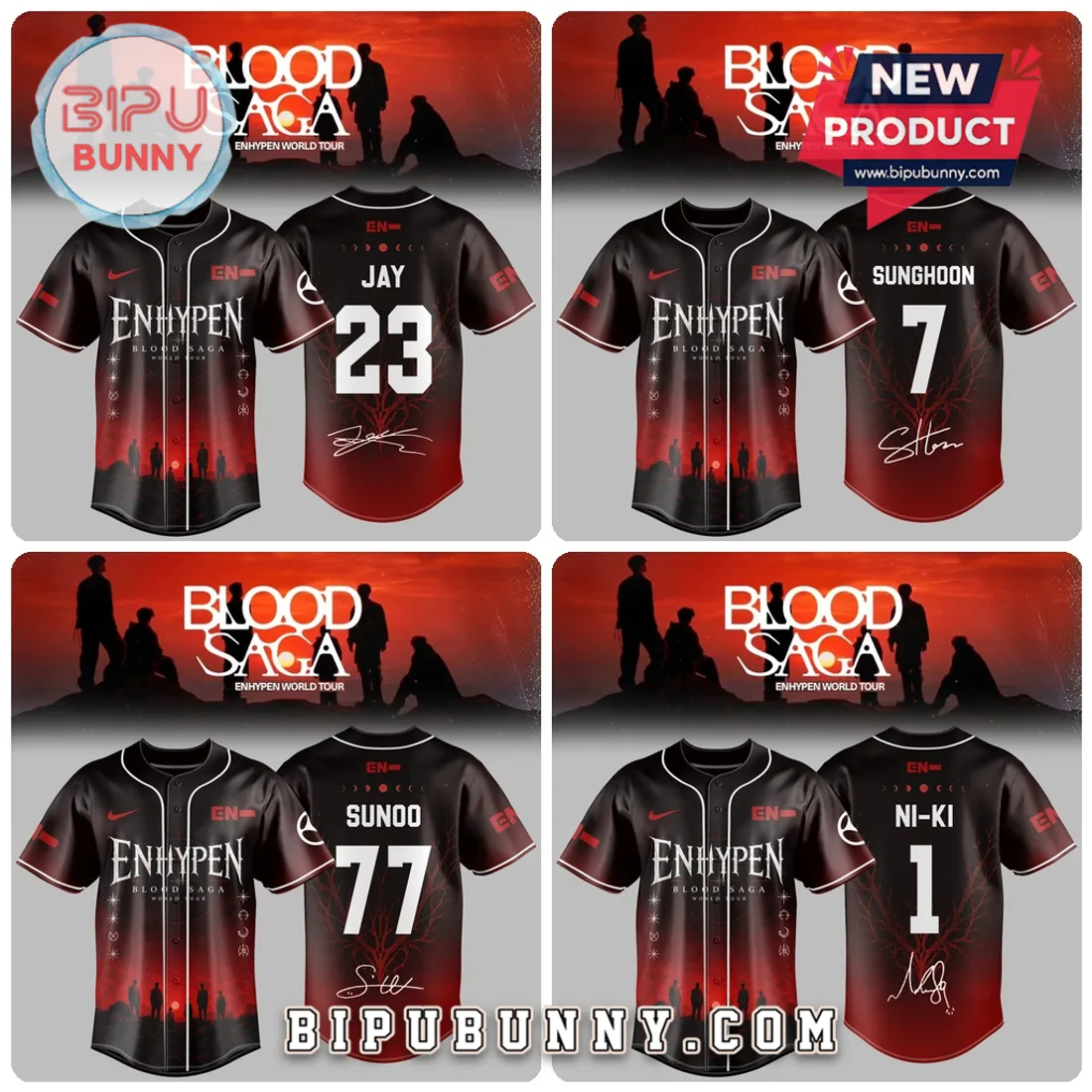 ENHYPEN Blood Saga World Tour Crimson Baseball Jersey ENHYPEN Blood Saga World Tour Crimson Baseball Jersey
