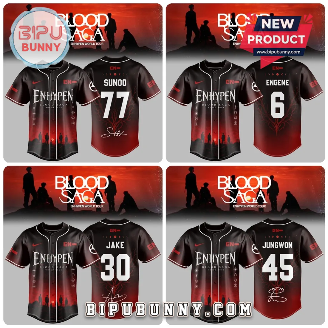 ENHYPEN Blood Saga World Tour Crimson Baseball Jersey ENHYPEN Blood Saga World Tour Crimson Baseball Jersey