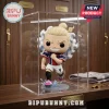 Chibi-style anime soccer player figurine with blonde hair in a ponytail, wearing a blue and red jersey inside a glass box.!