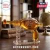 Amber glass Nuka-Cola blaster decanter with Fallout 30th anniversary etching on a clear acrylic display stand.!