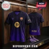 Purple and black FC Barcelona soccer jersey with Kobe Bryant Mamba logo, Spotify sponsor, and UNHCR branding on display.!