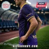 FC Barcelona purple away soccer jersey with Ambilight TV sleeve detail and yellow trim on a player at a stadium.!