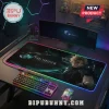Final Fantasy VII desk mat with RGB edge lighting featuring Cloud Strife on a black gaming desk setup.!