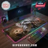 Final Fantasy VII LED desk mat featuring Sephiroth on a wood grain desk with a gaming keyboard, mouse, and headset.!