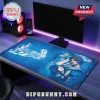 Final Fantasy X 25th Anniversary desk mat with blue artwork featuring Tidus and Yuna on a gaming setup.!