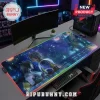 Final Fantasy X gaming mouse pad with LED border featuring Tidus and Yuna in a moonlit lake scene on a black desk setup.!