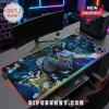 Final Fantasy X gaming mouse pad with LED light edge featuring Tidus and Yuna, resting on a dark desk with PC setup.!