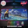 Final Fantasy X Tidus desk mat featuring LED light strips and game logo on a black surface with keyboard and mouse.!