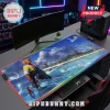 Final Fantasy X Tidus LED gaming mouse pad with blue ocean scenery and rainbow lighting trim on a desk.!