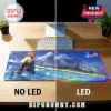 Final Fantasy X gaming mouse pad showing Tidus on a beach with optional multicolored LED edge lighting on a wooden desk.!