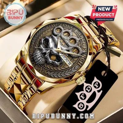 Five Finger Death Punch Legacy Gold Tone Embossed Quartz Watch
