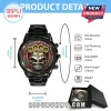 Five Finger Death Punch black metal wrist watch with skull graphic dial and numbered measurement specifications.!