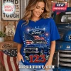 Blue Ford t-shirt featuring a vintage truck, American flag, fireworks, and the number 123 in red.!