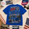 Blue Ford graphic t-shirt featuring a vintage truck, 123 years of Ford text, fireworks, and 1903-2026 dates on the back.!