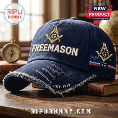 Freemason 1717 Embroidered Distressed Denim Cap