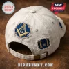 Freemason EST 1717 Distressed Gray Baseball Cap featuring embroidered blue patches with Masonic symbols on a light gray fabric.