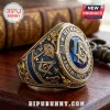 Freemason Master Mason Blue Stone Gold Ring featuring detailed Masonic symbols, deep blue enamel, and gold metal finish.