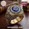 Freemason Master Mason Blue Stone Gold Ring featuring a central blue gemstone, square and compass symbol, and gold band.