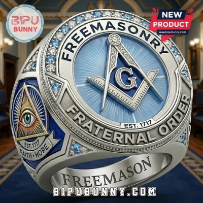 Freemasonry Square and Compass Blue Stone Silver Ring