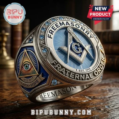 Freemasonry Square and Compass Blue Stone Silver Ring