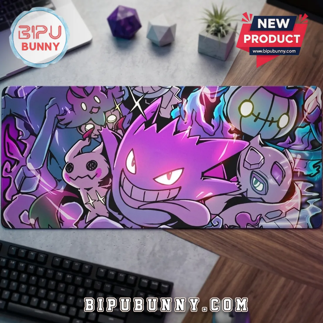 Gengar Anime Purple Ghost Gaming Desk Mat Gengar Anime Purple Ghost Gaming Desk Mat
