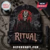Ghost Halloween Beanie Hat 2026 featuring a gothic Pope figure, red moon, bats, and the word RITUAL on a black fabric base.