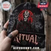 Ghost Halloween Beanie Hat 2026 features a black skull-themed graphic with a red moon, gothic architecture, and bats.