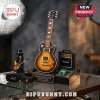 Brick-built Gibson Slash Les Paul guitar model, mini-figure, Marshall amplifier, and case on a black display stand.!