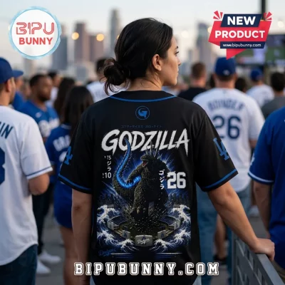 Godzilla Minus One Los Angeles Dodgers Black Baseball Jersey