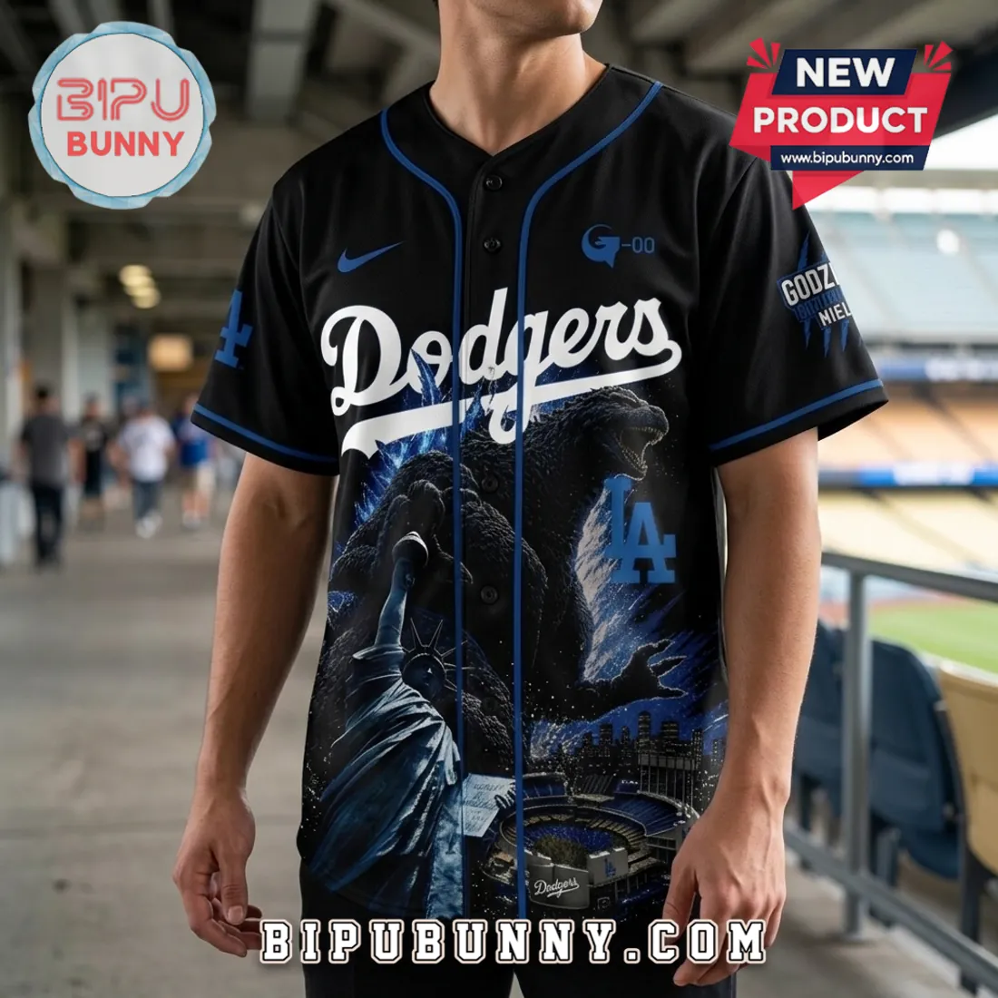 Godzilla Minus One Los Angeles Dodgers Black Baseball Jersey Godzilla Minus One Los Angeles Dodgers Black Baseball Jersey