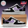 Custom Nike Air Force 1 sneakers in black, white, and purple featuring Golden State Valkyries logo and personalized text.!