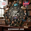Grand Theft Auto themed wall clock featuring character portraits and a city map dial on a wooden desk with library books.!