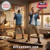 Two detective action figures wearing blue palm tree shirts and khaki pants holding pistols on a wooden desk background.!