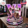 Grand Theft Auto VI LED Acrylic Light Box featuring Lucia and Jason statues on a neon-lit circular platform desk display.