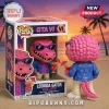 Leonida Gator vinyl figure in box with purple sunglasses, blue shirt, and cocktail against a sunset beach background.!