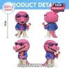 Vinyl pink crocodile figurine wearing purple sunglasses, blue palm shirt, and tan pants holding a cocktail glass.!
