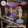 Lucia figurine from Grand Theft Auto VI in a box with neon city background, circular base, and certificate of authenticity.!
