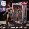 Lucia vinyl collectible figure from Grand Theft Auto VI wearing a tank top and denim shorts holding a silver briefcase.!