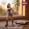 Lucia figurine from GTA VI wearing a tank top, denim shorts, and boots, holding a silver briefcase and a handgun.!