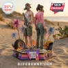 Grand Theft Auto VI collectible statue featuring two figures in gas masks on a beach base with palm trees and wreckage.!